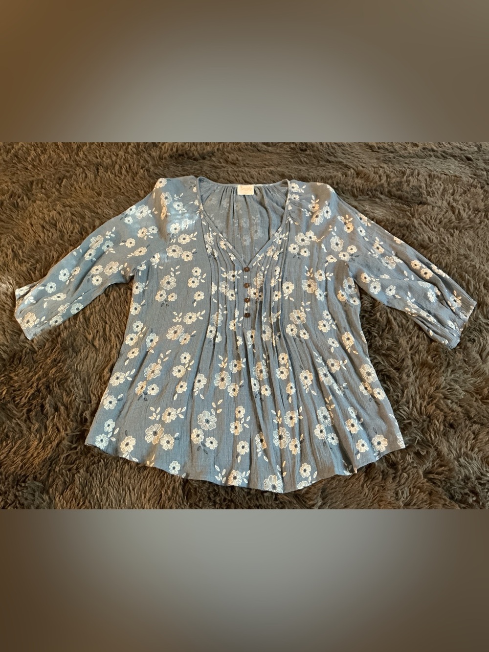 Blue & White Floral Summer Blouse, Petite XL, Siren Lily, Boho